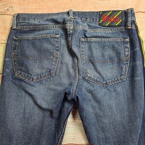 Polo Ralph Lauren Varick Slim Straight Denim Jeans 33x30 Striped Accents Cotton